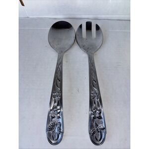 LENOX Metal Salad Serve Fork And Spoon Floral